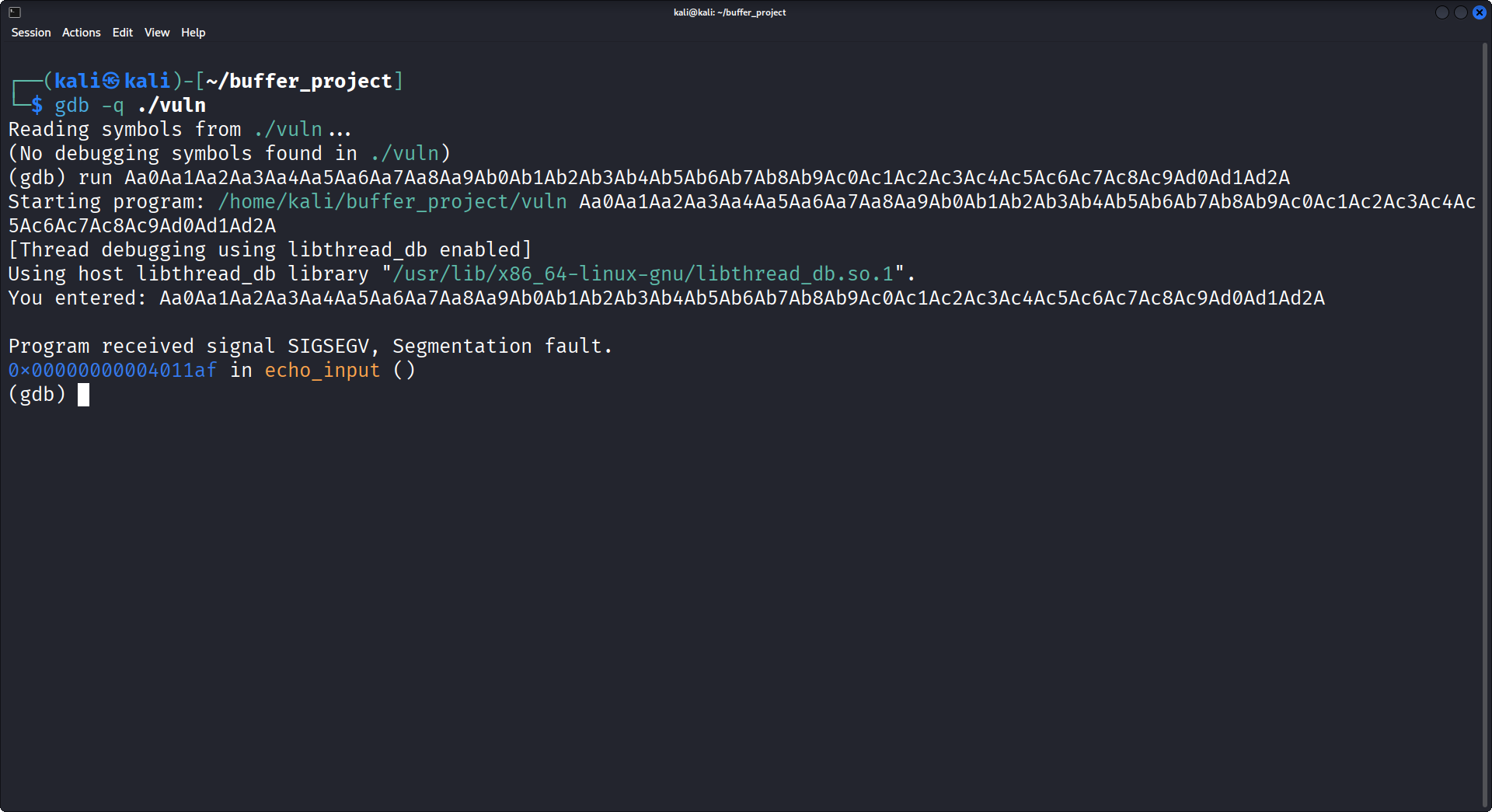 Segmentation fault in GDB