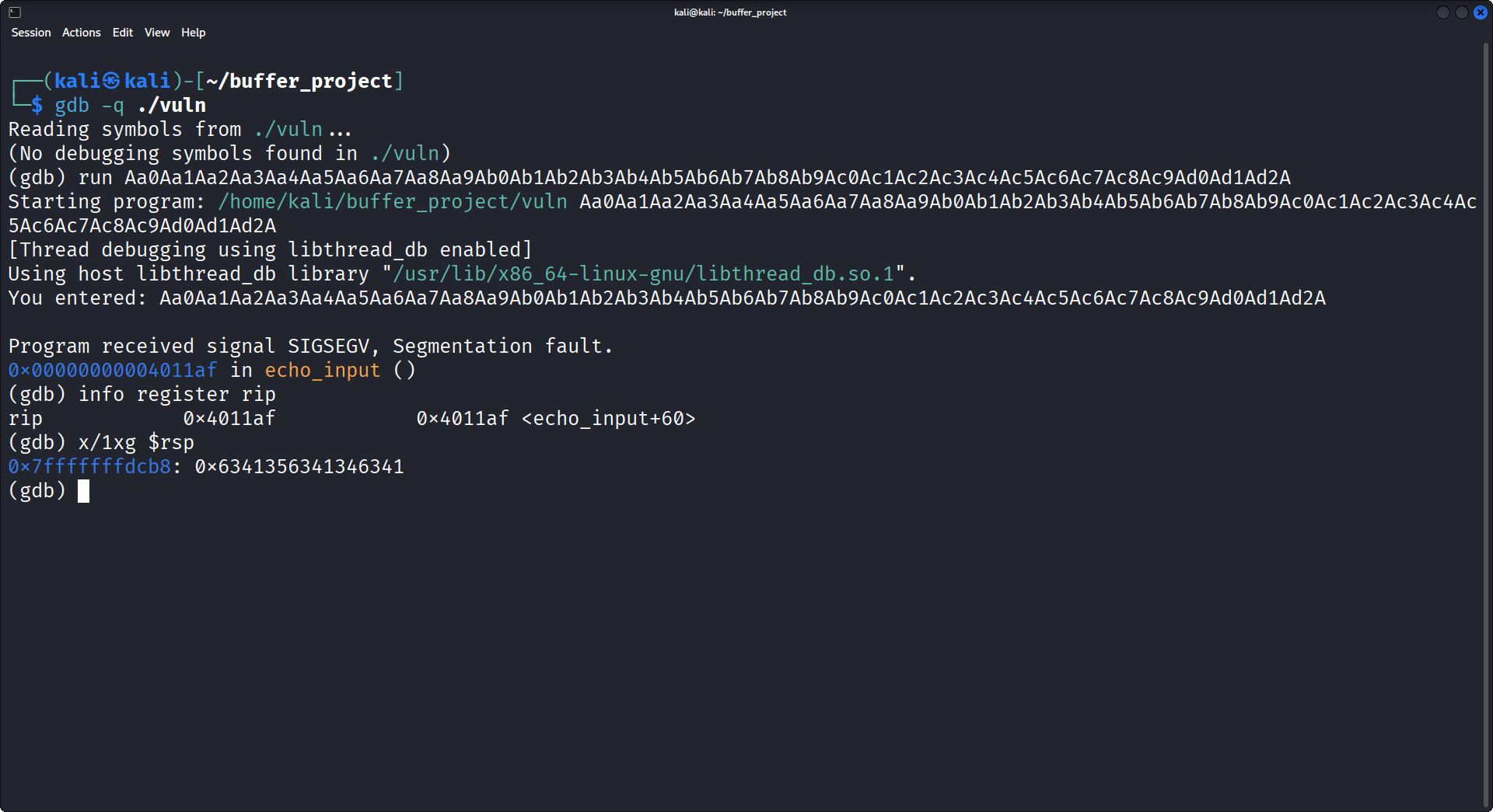 Examining the top of the stack in GDB