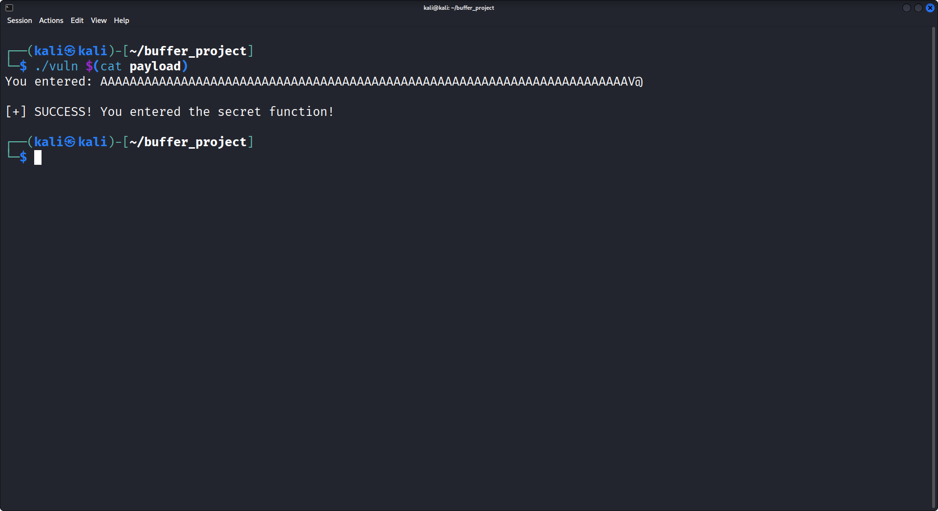 Successful exploit execution